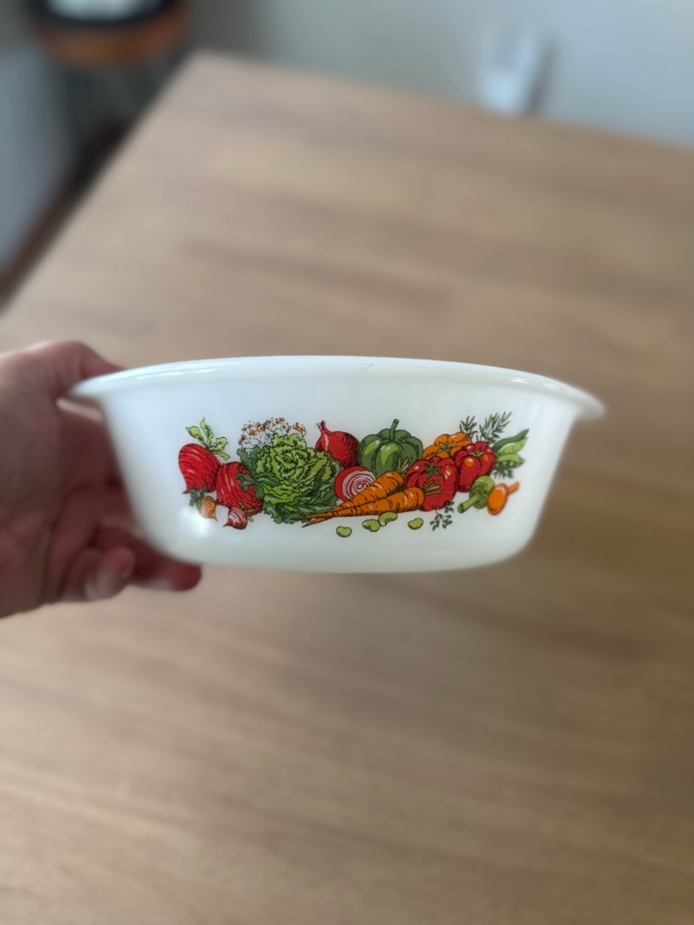 Vintage Glasbake vegetable print Milk Glass 2 Quart Casserole Dish Round